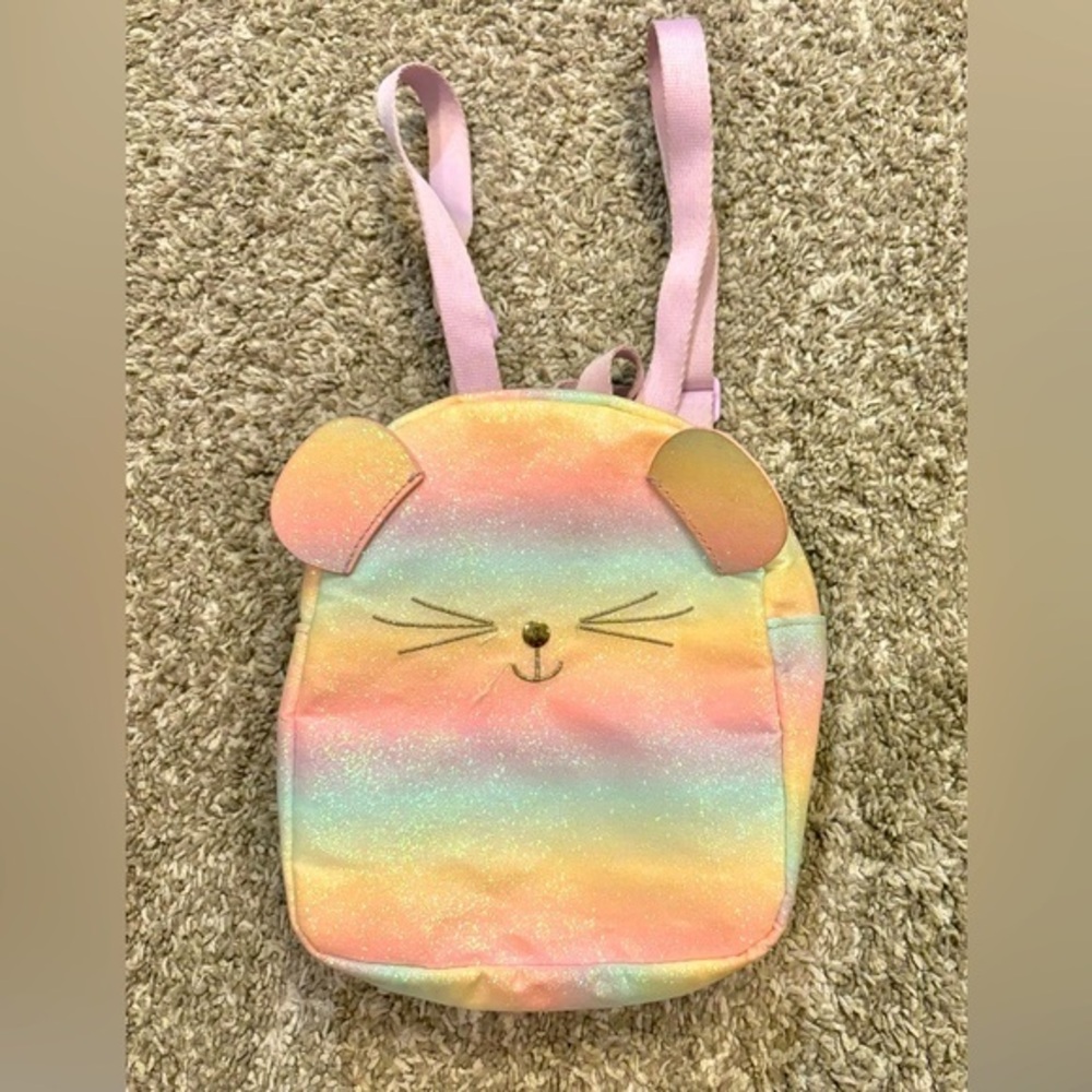 H&M Girls Rainbow Ombré Glitter Cat Mini Bookbag with Adjustable Straps